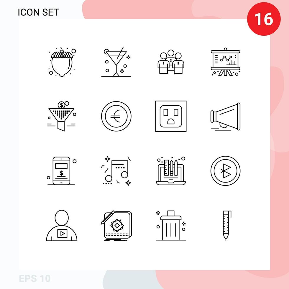 Group of 16 Modern Outlines Set for management chart business business team Editable Vector Design Elements