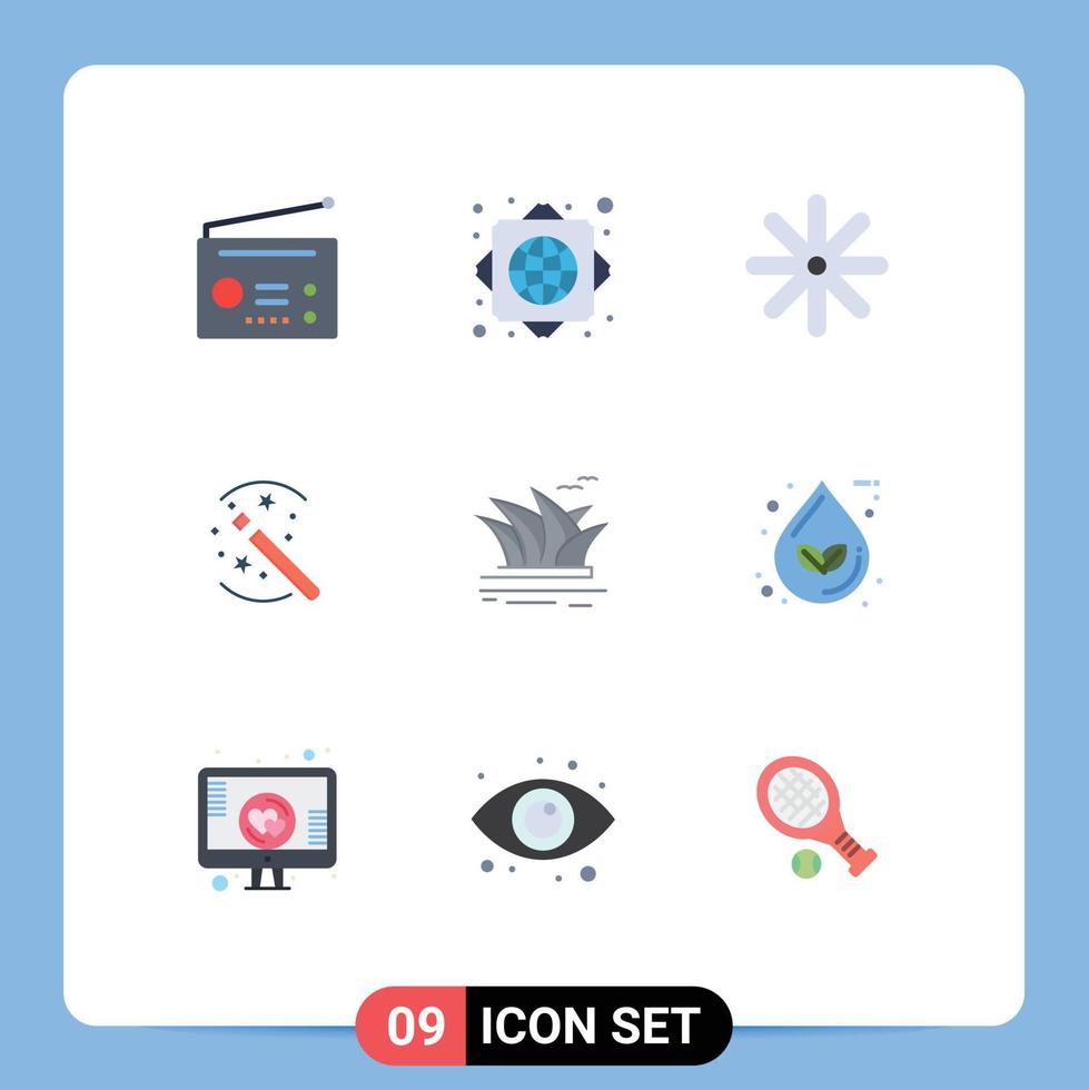 Set of 9 Modern UI Icons Symbols Signs for opera house culture nature citysets magic Editable Vector Design Elements
