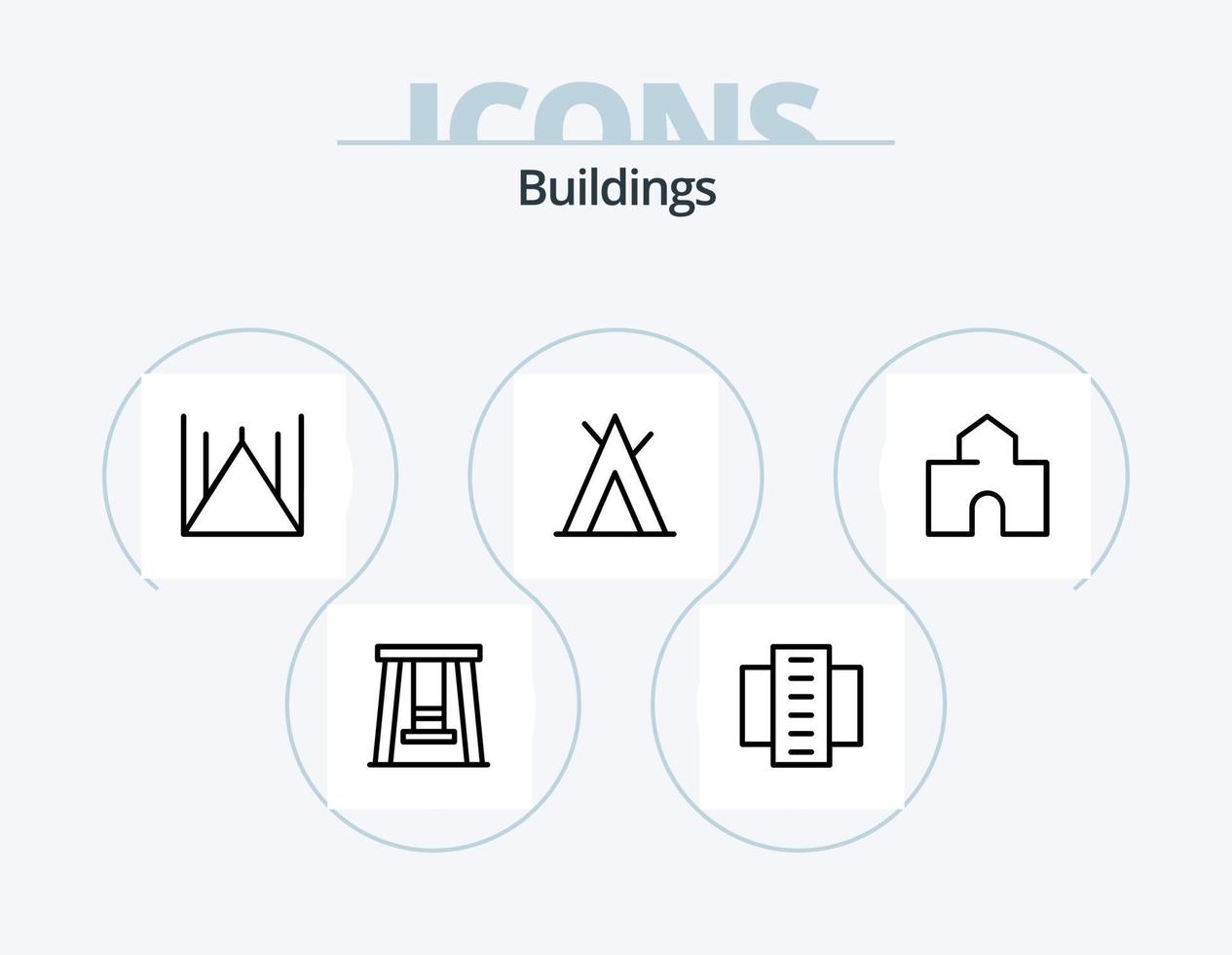 diseño de iconos del paquete de iconos de línea de edificios 5. planta industrial. fábrica. fortaleza. almacenar. mercado vector