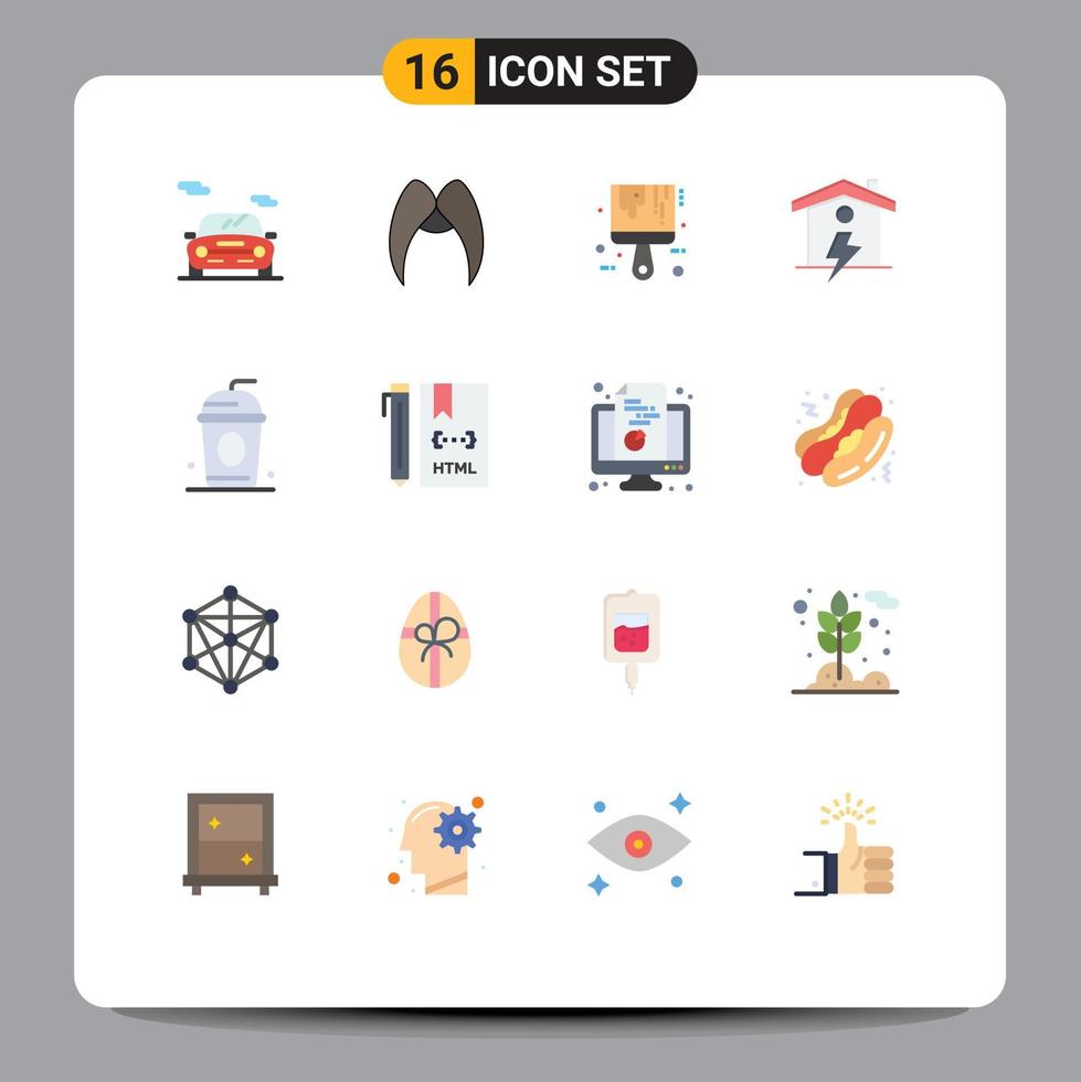 Pack of 16 creative Flat Colors of cola enrgy men house color Editable Pack of Creative Vector Design Elements