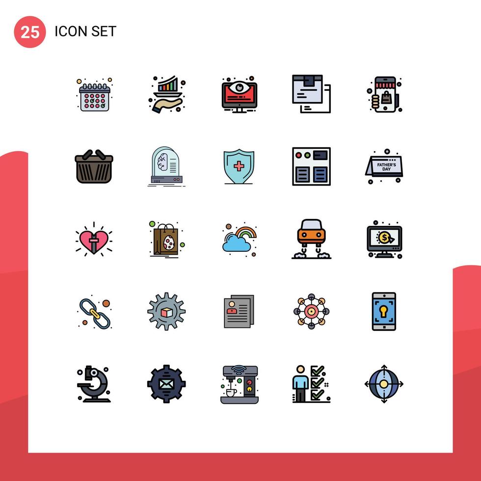 Editable Vector Line Pack of 25 Simple Filled line Flat Colors of product goods configuration delivery system Editable Vector Design Elements