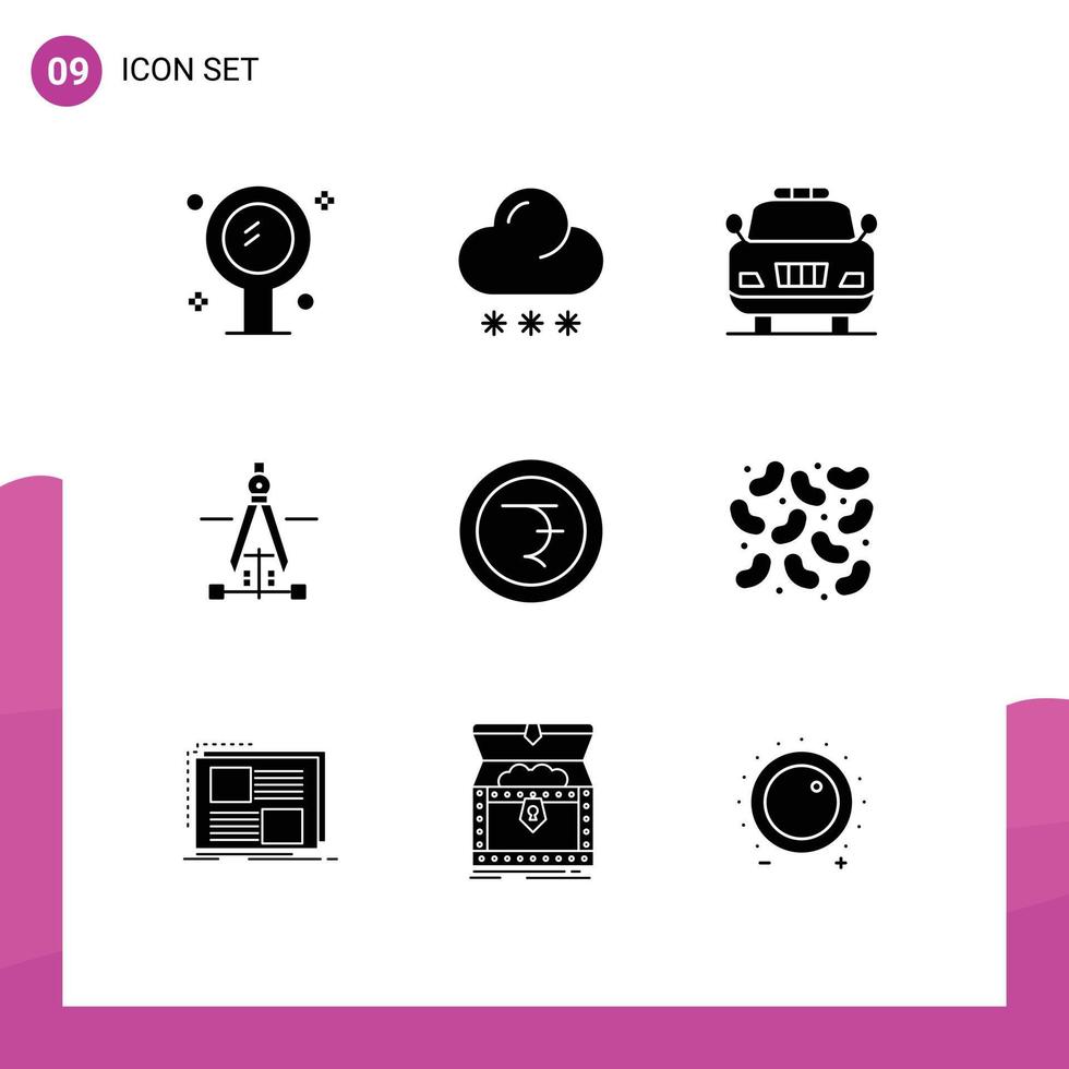 Solid Glyph Pack of 9 Universal Symbols of finance engineering weather education compass Editable Vector Design Elements
