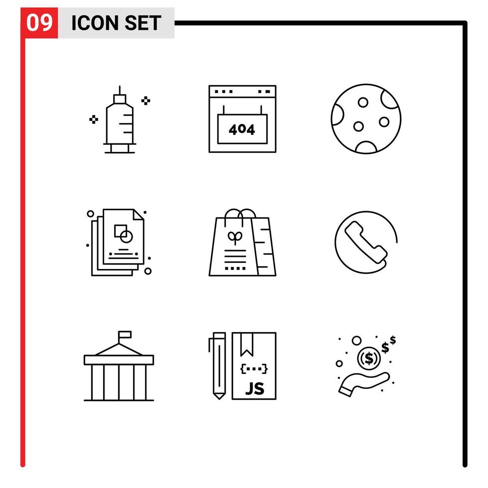 Pack of 9 creative Outlines of design creative seo sketch sleep Editable Vector Design Elements