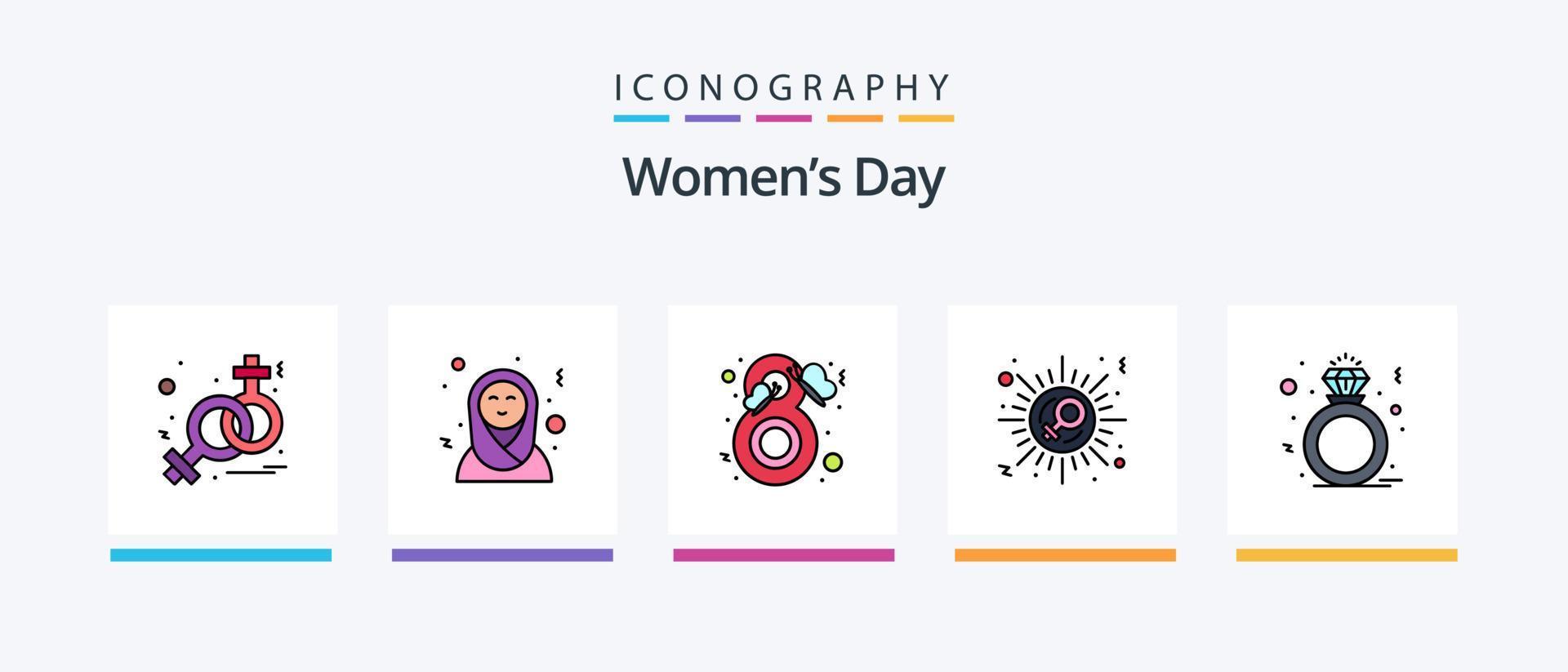 Womens Day Line Filled 5 Icon Pack Including achievement. ring. celebrate. present. mail. Creative Icons Design vector