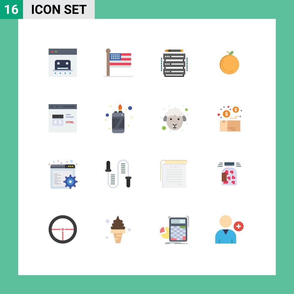 Group of 16 Flat Colors Signs and Symbols for coding chinese usa china server Editable Pack of Creative Vector Design Elements