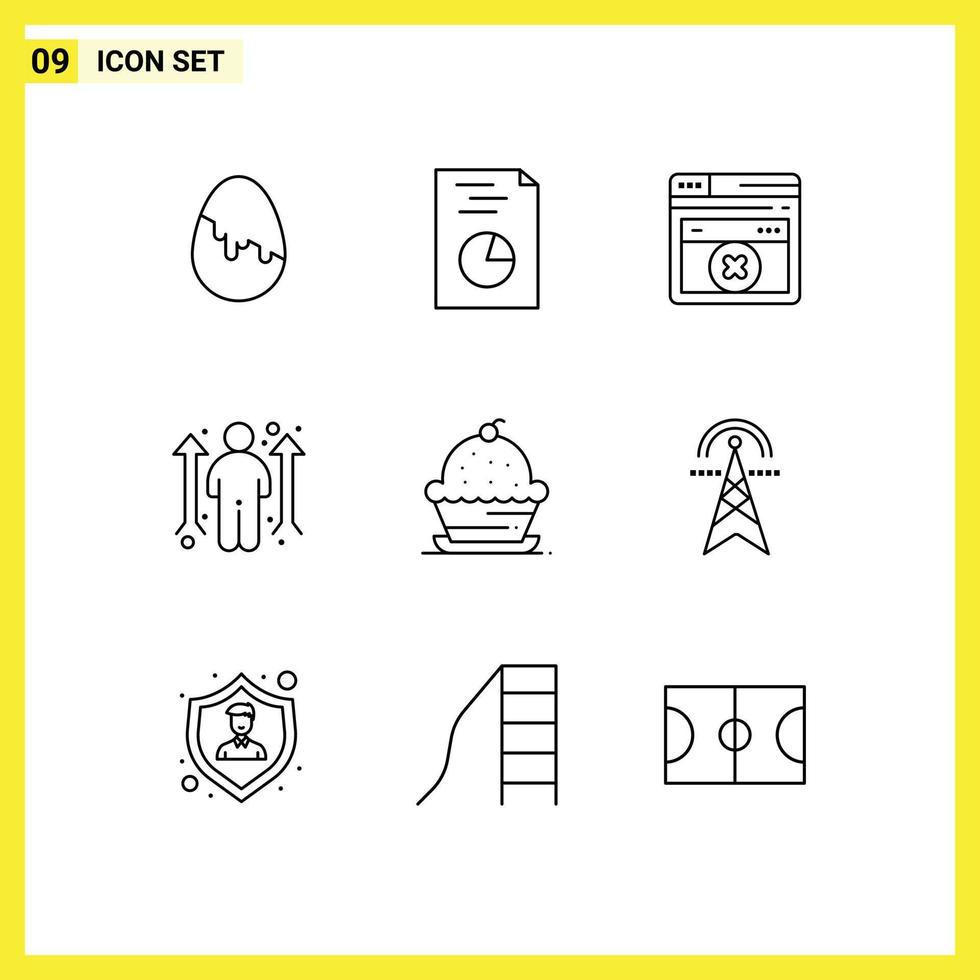 Modern Set of 9 Outlines Pictograph of sweet dessert web cake man Editable Vector Design Elements