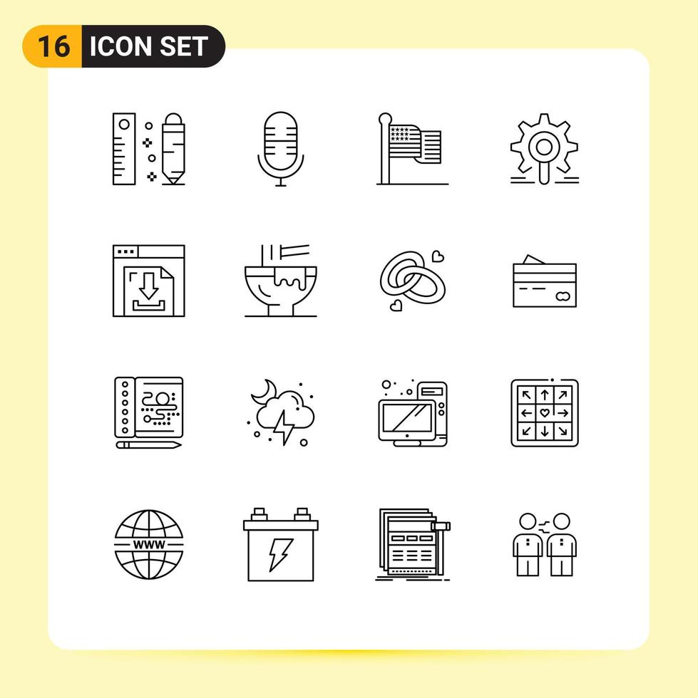 Editable Vector Line Pack of 16 Simple Outlines of download configuration flag research gear Editable Vector Design Elements