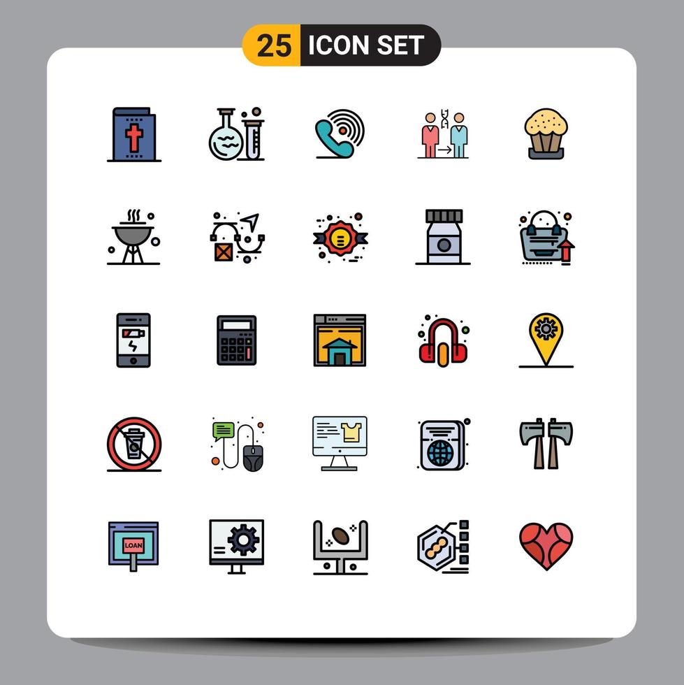 Modern Set of 25 Filled line Flat Colors Pictograph of cake hospital phone patient dna Editable Vector Design Elements