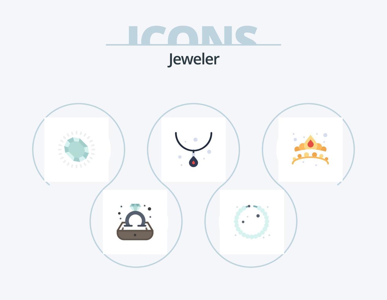 paquete de iconos planos de joyería 5 diseño de iconos. moda. collar. joyas. joyas. diamante vector