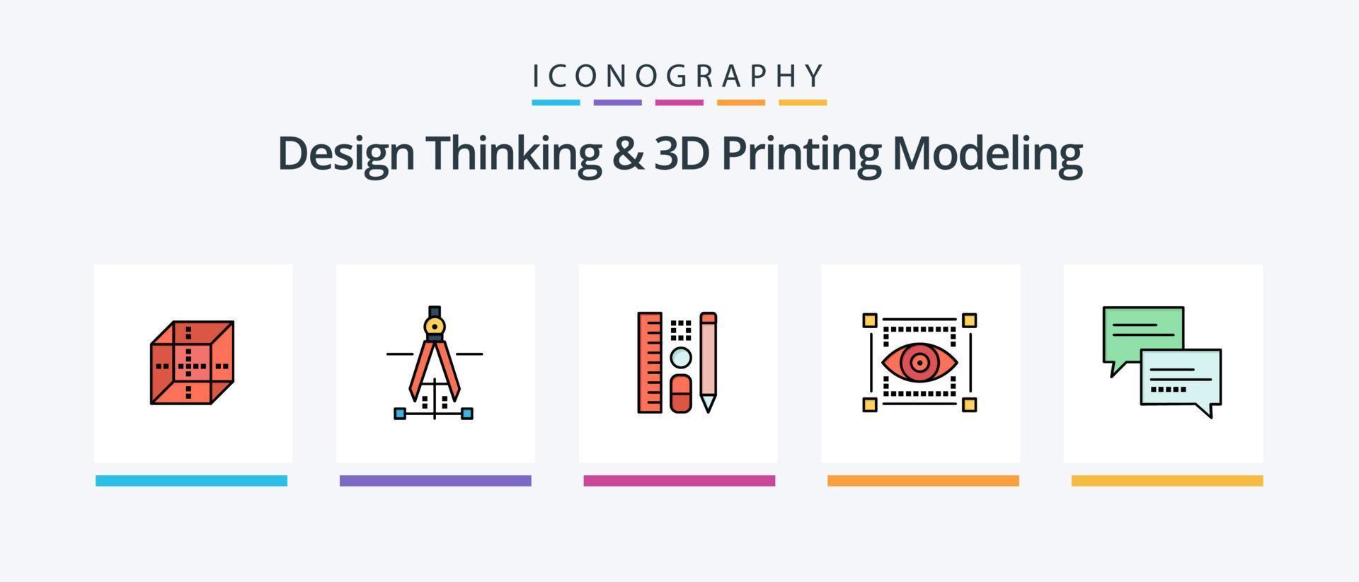 Design Thinking And D Printing Modeling Line Filled 5 Icon Pack Including computing. box. printer. education. arrow. Creative Icons Design vector