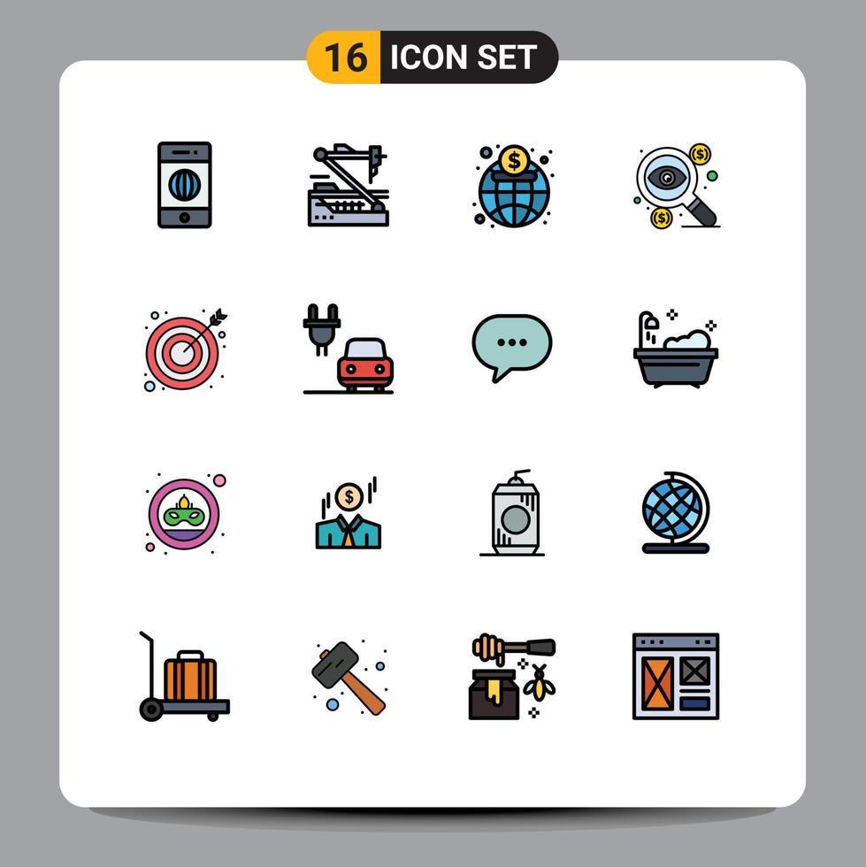 16 Universal Flat Color Filled Line Signs Symbols of taxes dollar robotics coin finance Editable Creative Vector Design Elements