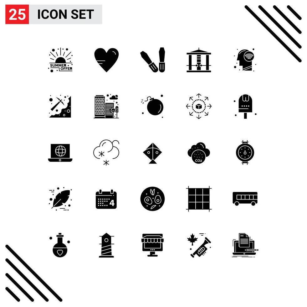 Pack of 25 creative Solid Glyphs of wifi signal human mechanic connect killer Editable Vector Design Elements