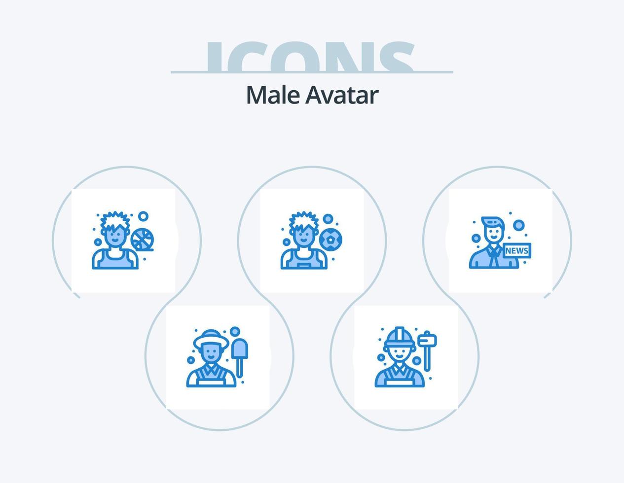 Male Avatar Blue Icon Pack 5 Icon Design. media. anchor. avatar. soccer. football vector