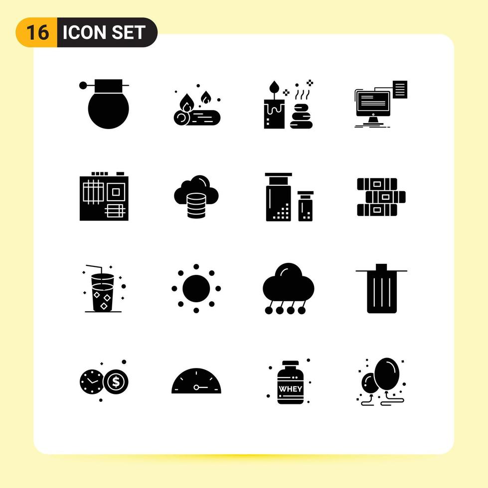 16 Universal Solid Glyph Signs Symbols of hardware document spa cv storage Editable Vector Design Elements