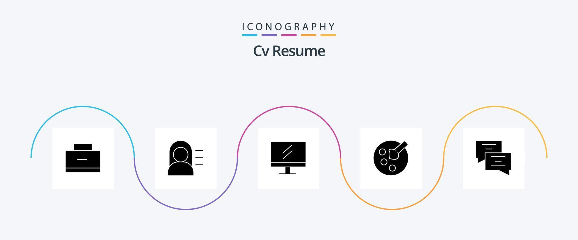 cv curriculum vitae paquete de iconos de glifo 5 que incluye . educación . extrañar. dibujo . escuela vector