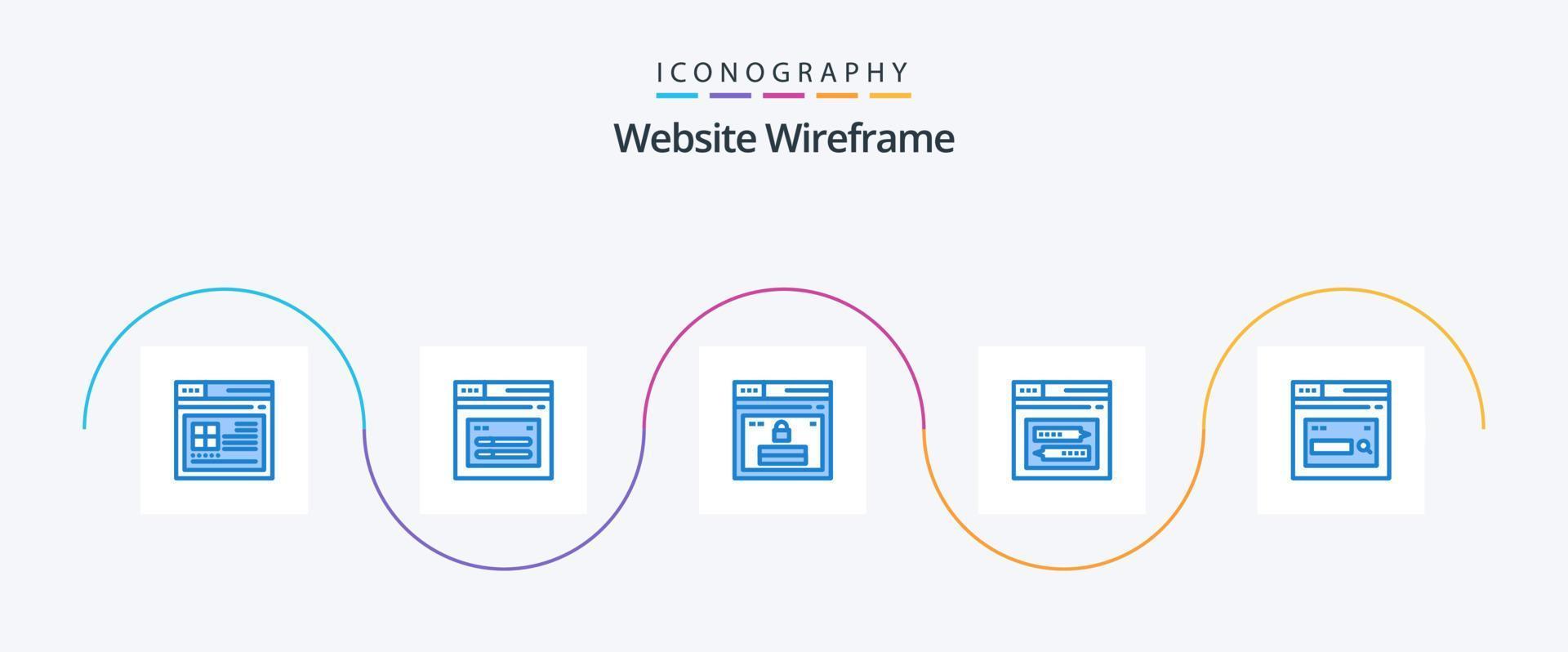 paquete de iconos azul 5 de estructura alámbrica del sitio web que incluye el sitio web. página. contraseña. Internet. sitio web vector