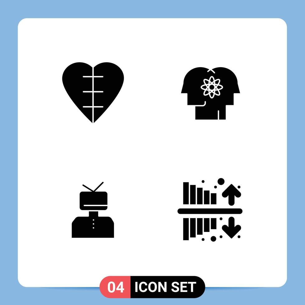 4 Solid Glyph concept for Websites Mobile and Apps heart affirmation medical sign improvement esteem Editable Vector Design Elements