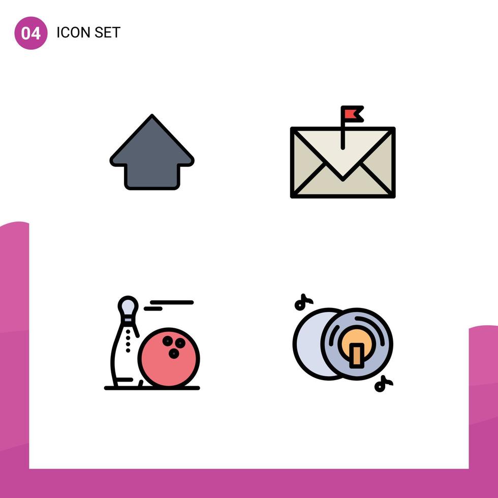 Pack of 4 creative Filledline Flat Colors of arrow bawling communication envelope play Editable Vector Design Elements