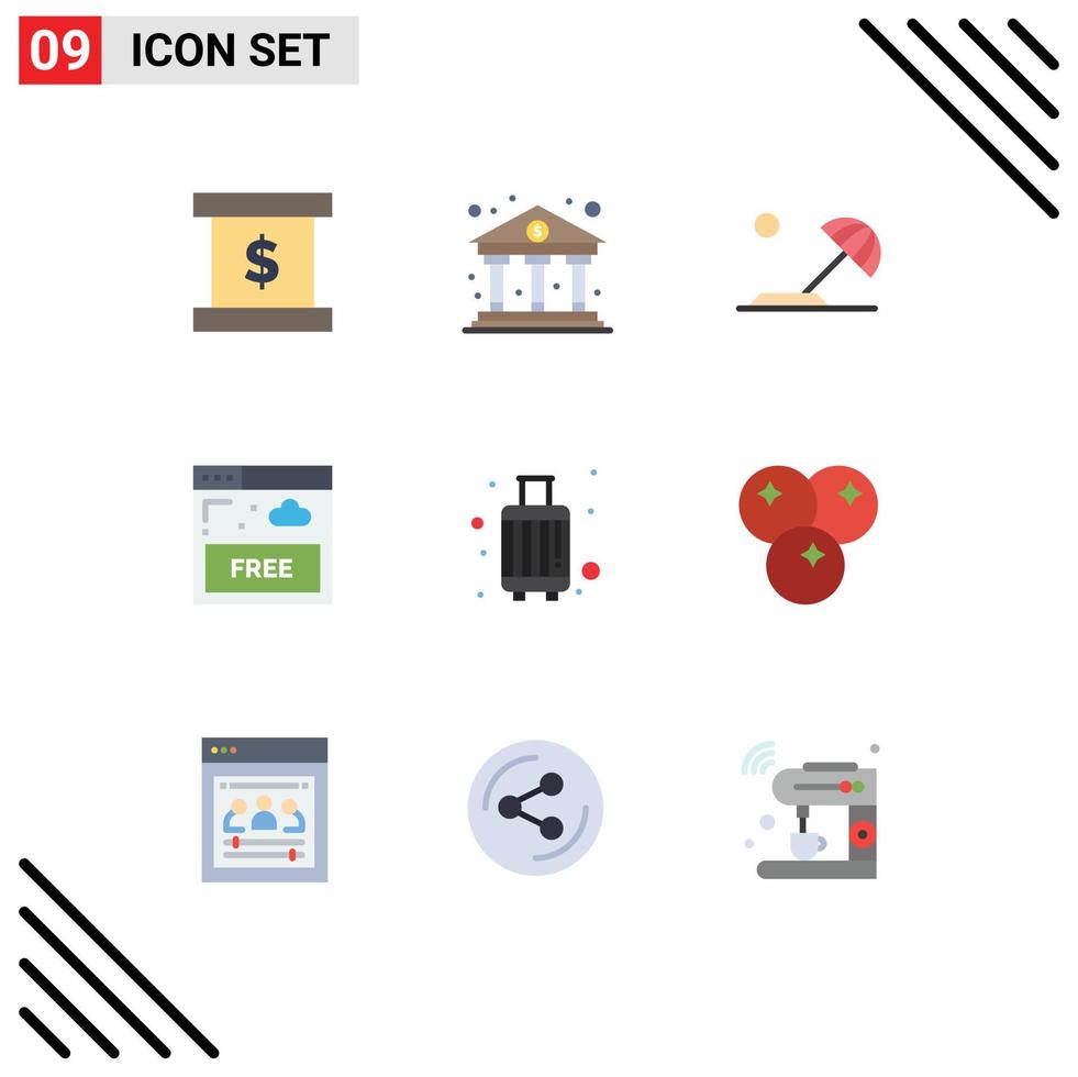 User Interface Pack of 9 Basic Flat Colors of luggage baggage destination technology free Editable Vector Design Elements