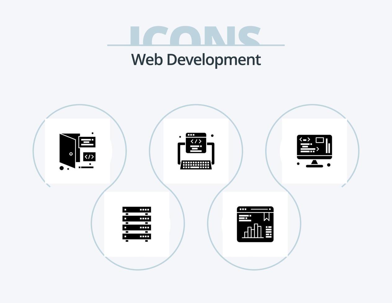 Web Development Glyph Icon Pack 5 Icon Design. data. program. web stats. development. page vector