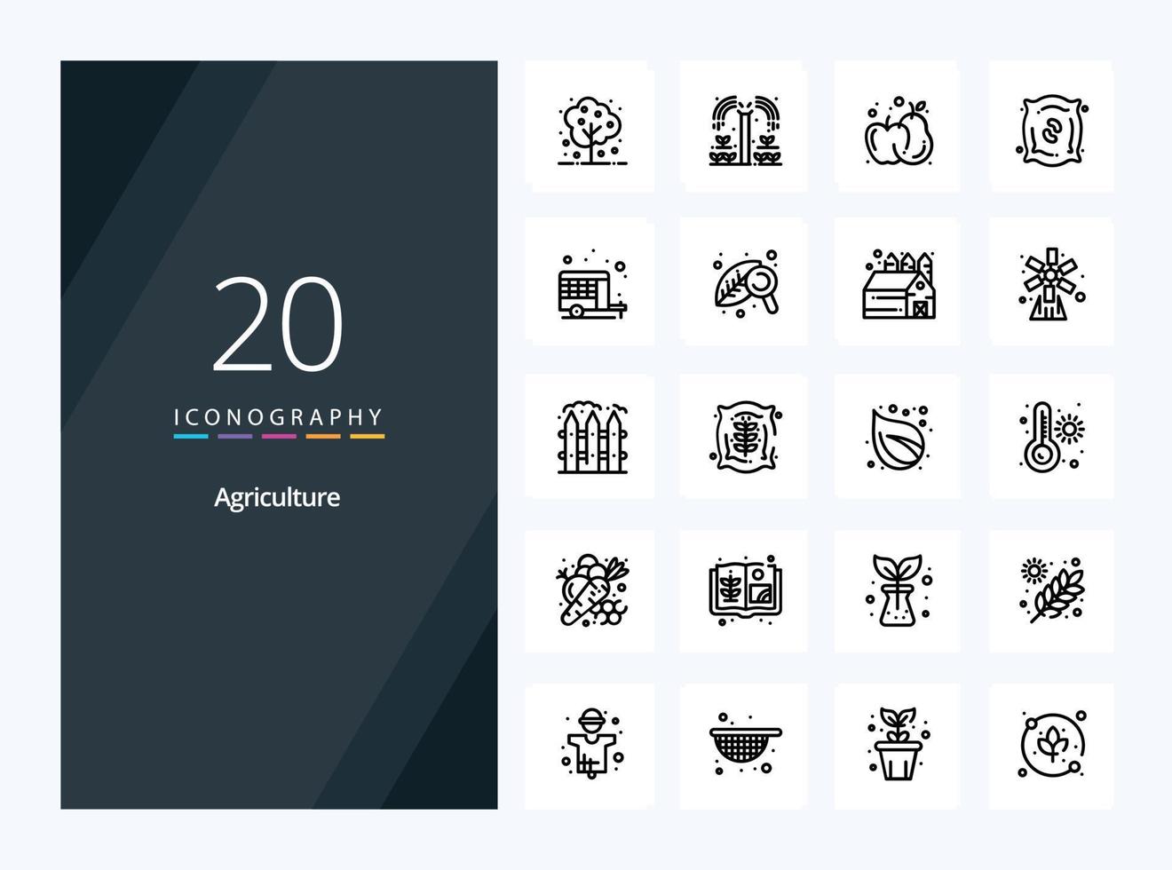 20 icono de esquema de agricultura para presentación vector