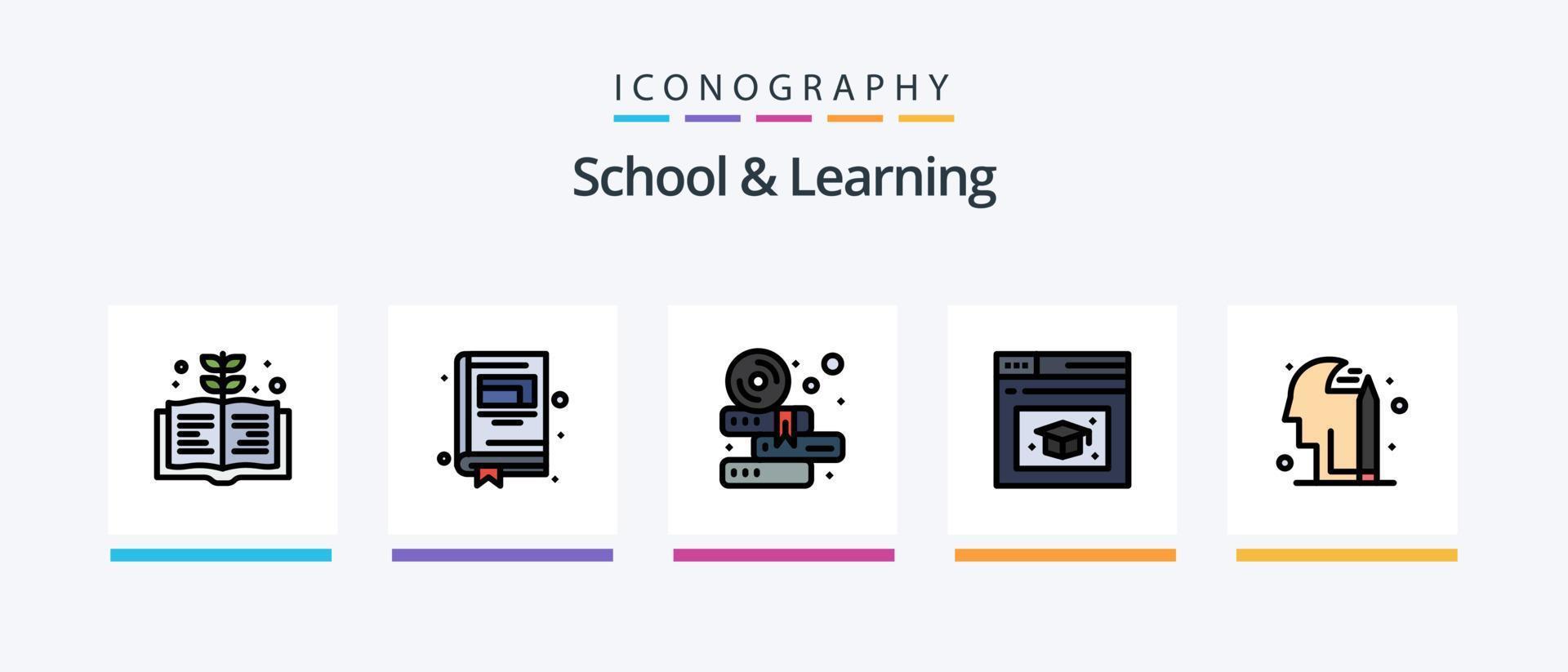 School And Learning Line Filled 5 Icon Pack Including school. bag. learn. knowledge. book. Creative Icons Design vector