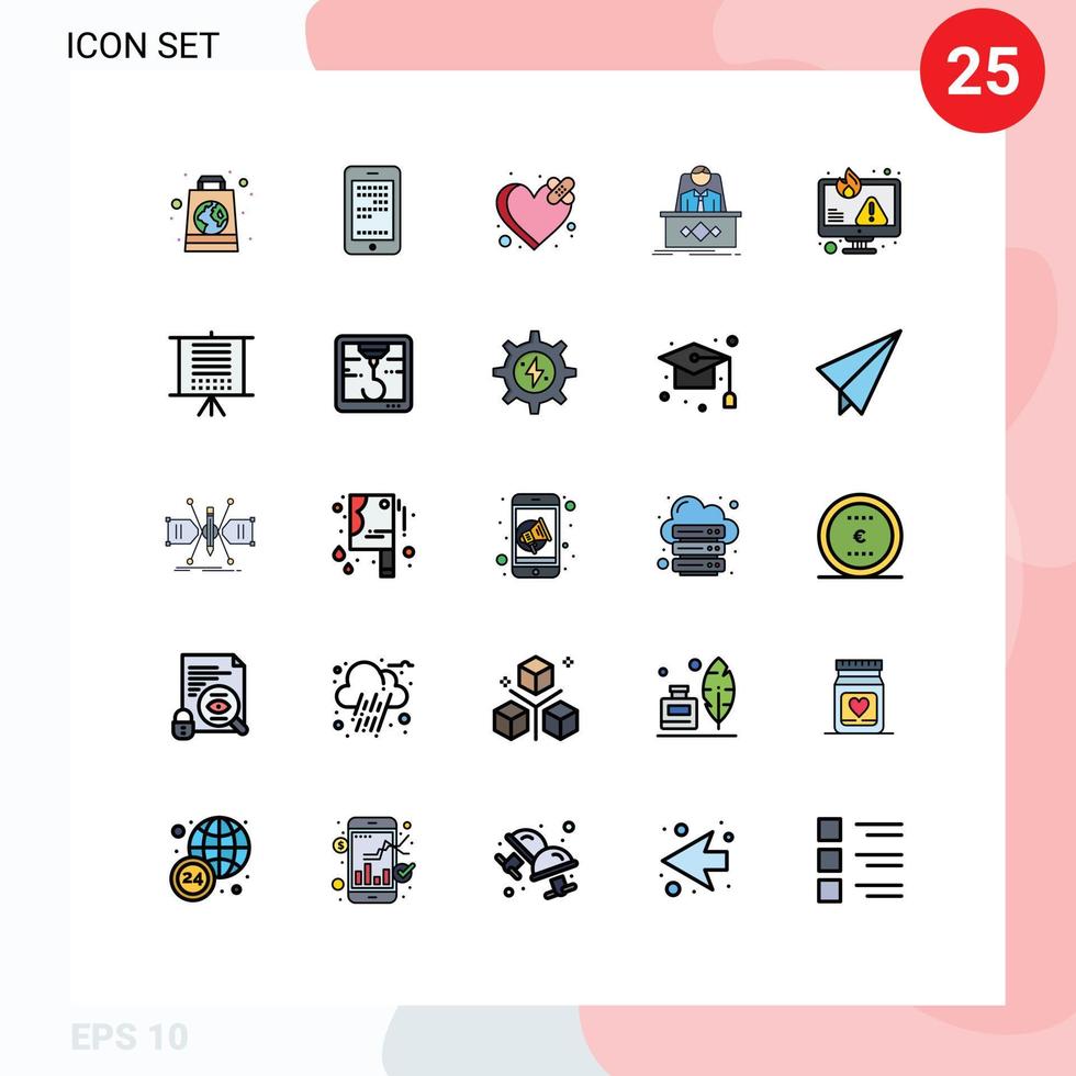 User Interface Pack of 25 Basic Filled line Flat Colors of computer master bandage legend game Editable Vector Design Elements