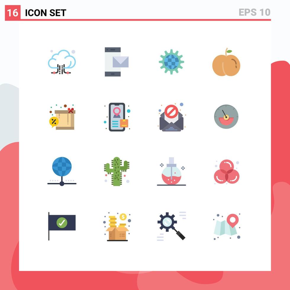 16 Thematic Vector Flat Colors and Editable Symbols of peach world smart phone work development Editable Pack of Creative Vector Design Elements