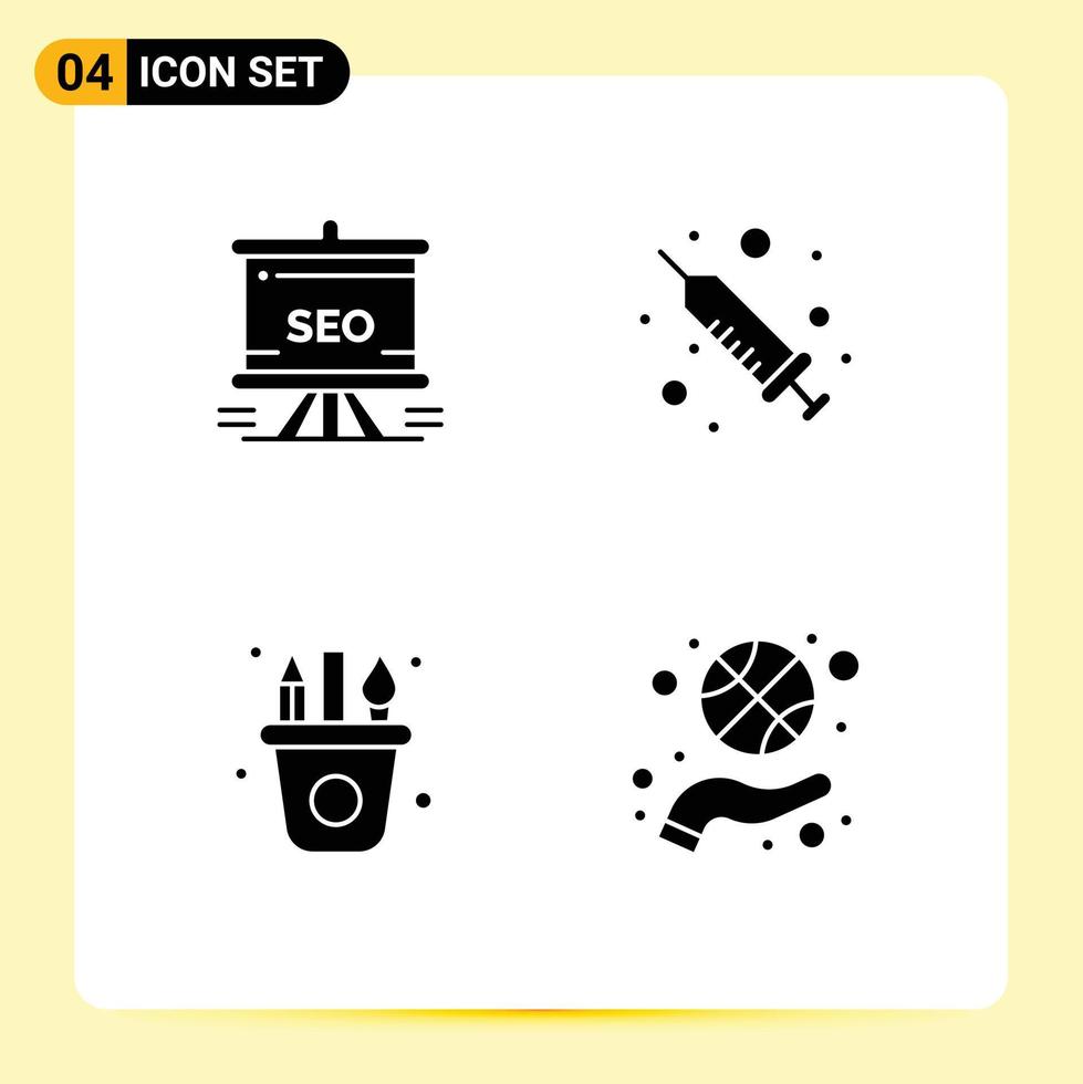 4 Universal Solid Glyph Signs Symbols of presentation arts analytics liquid medicine craft Editable Vector Design Elements