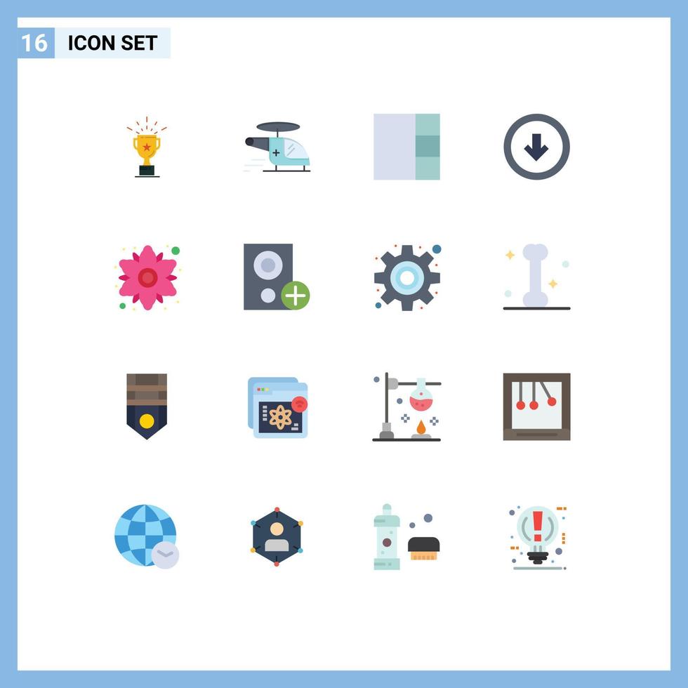 grupo de símbolos de iconos universales de 16 colores planos modernos de botón de interfaz de usuario floral hacia abajo paquete editable de elementos creativos de diseño de vectores