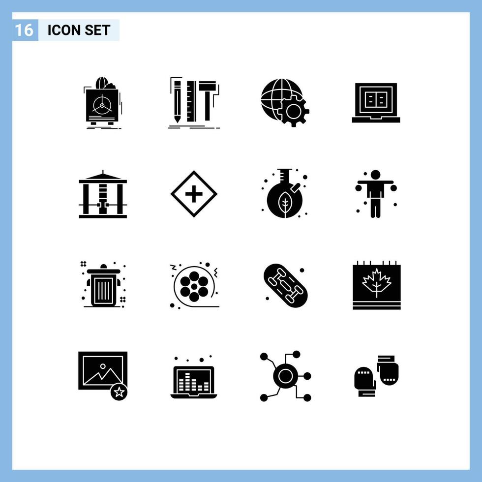 Mobile Interface Solid Glyph Set of 16 Pictograms of decapitate laptop tools education internet Editable Vector Design Elements