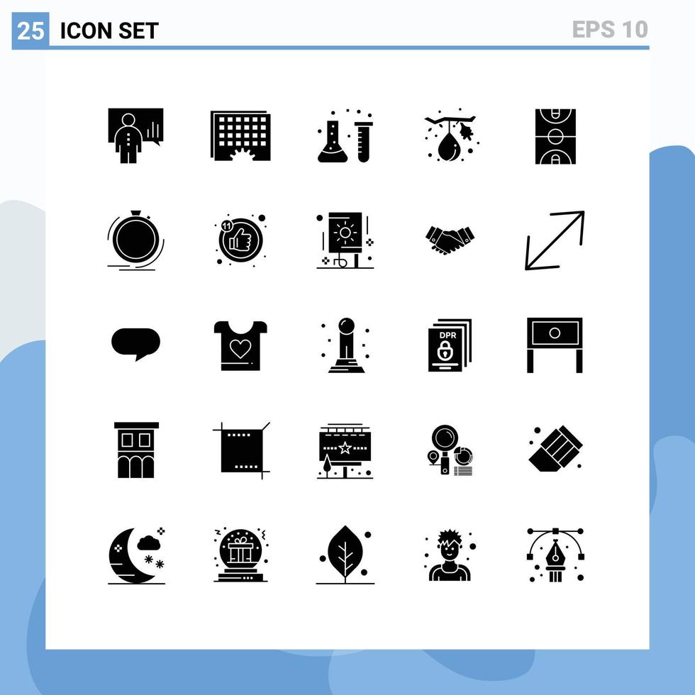 conjunto de glifos sólidos de interfaz móvil de 25 pictogramas de elementos de diseño de vectores editables de la industria química de laboratorio de programación de higos de frutas