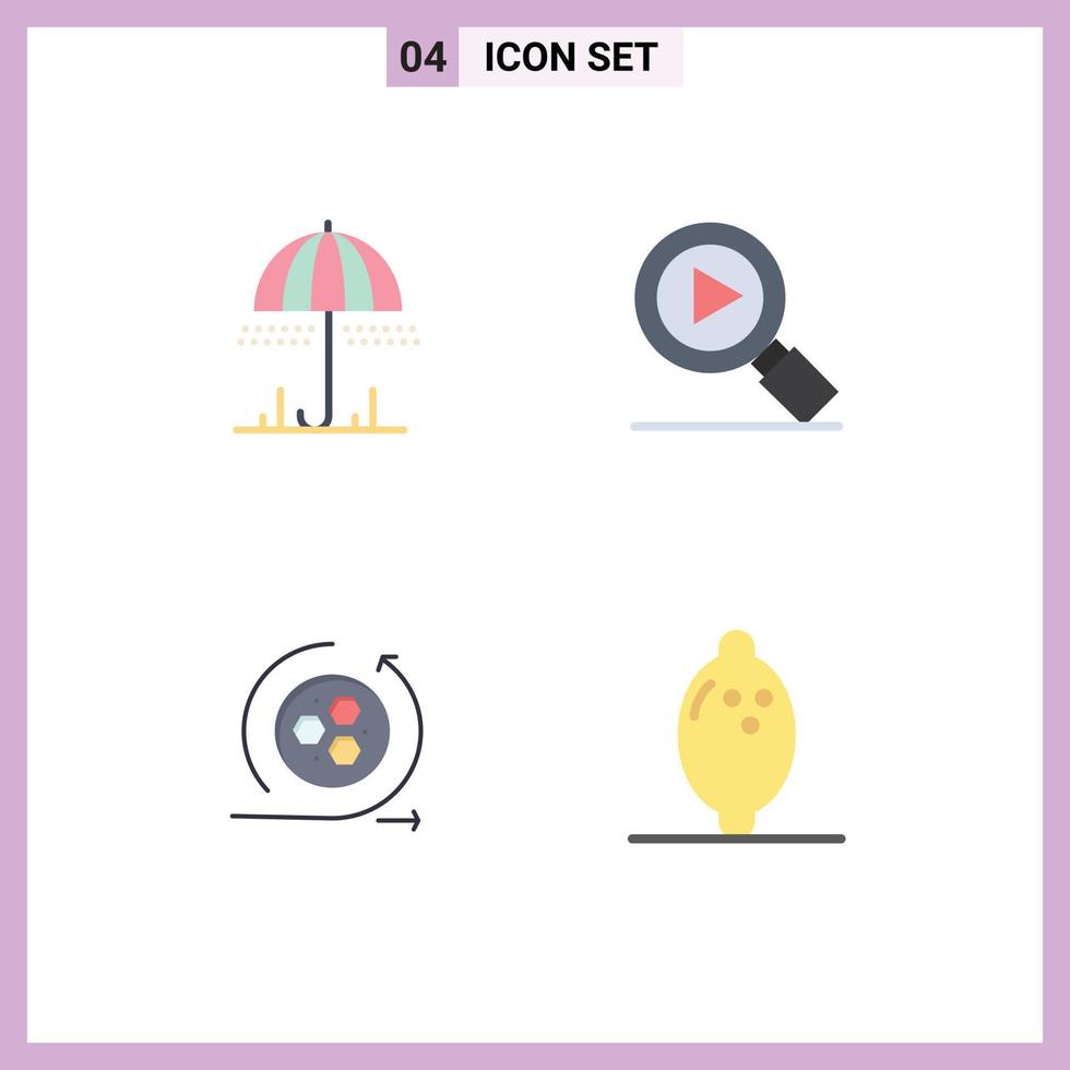 4 User Interface Flat Icon Pack of modern Signs and Symbols of rain modeling spring video food Editable Vector Design Elements