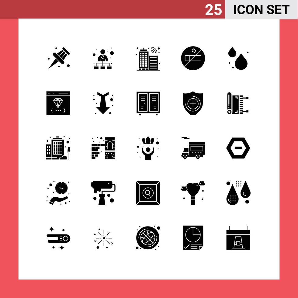 Set of 25 Commercial Solid Glyphs pack for coding app infrastructure spring water Editable Vector Design Elements