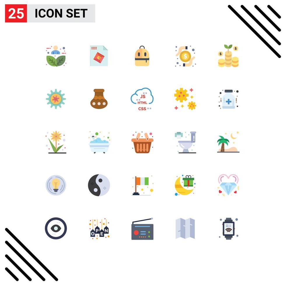 conjunto moderno de 25 colores planos y símbolos como elementos de diseño de vectores editables de tarjetas de transacción de bolsas de investigación de inversiones