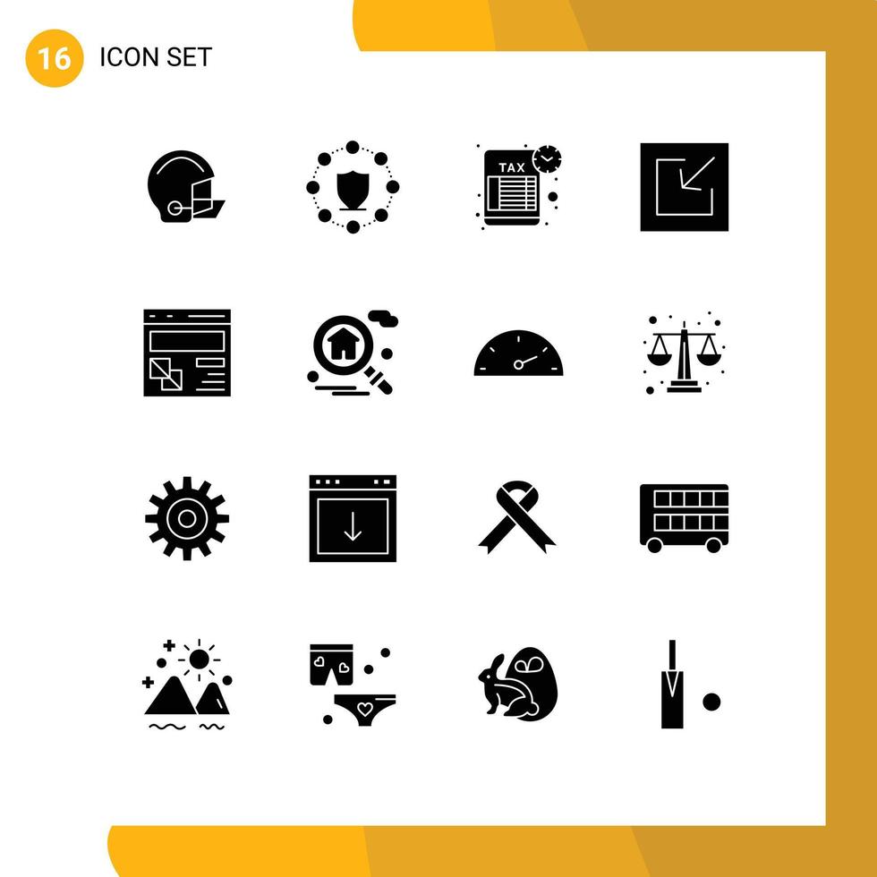 Set of 16 Vector Solid Glyphs on Grid for develop save network import tax return Editable Vector Design Elements