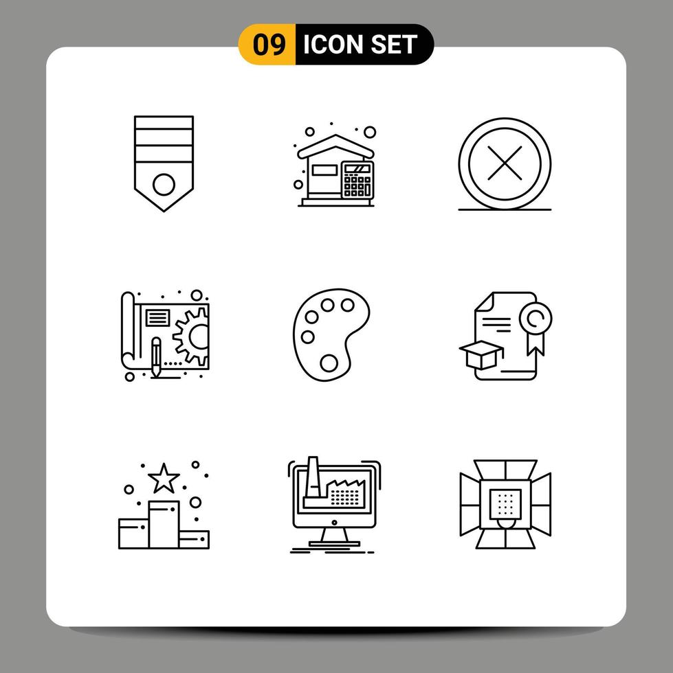 Set of 9 Modern UI Icons Symbols Signs for pen blue print expenses remove delete Editable Vector Design Elements