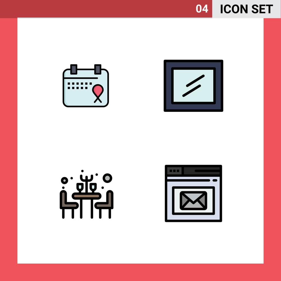 Filledline Flat Color Pack of 4 Universal Symbols of calendar browser date dinner mail Editable Vector Design Elements