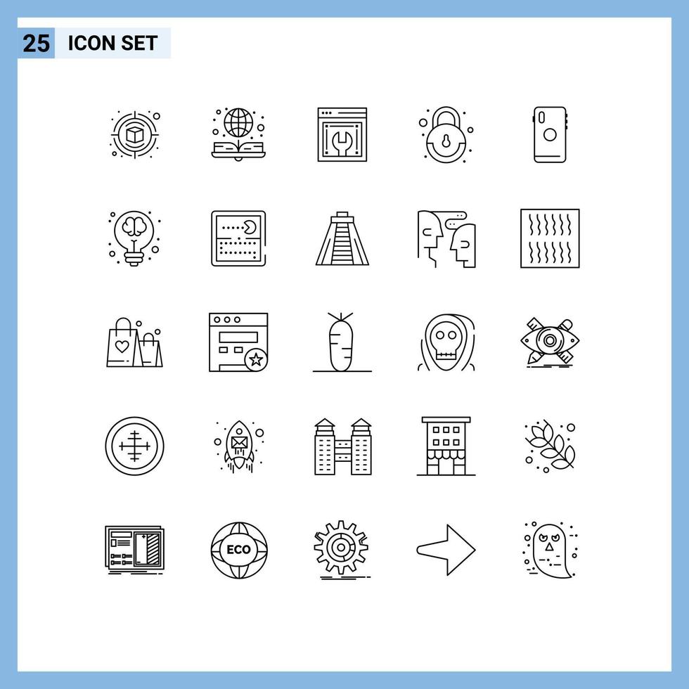 Group of 25 Lines Signs and Symbols for mobile phone web advancement user interface Editable Vector Design Elements