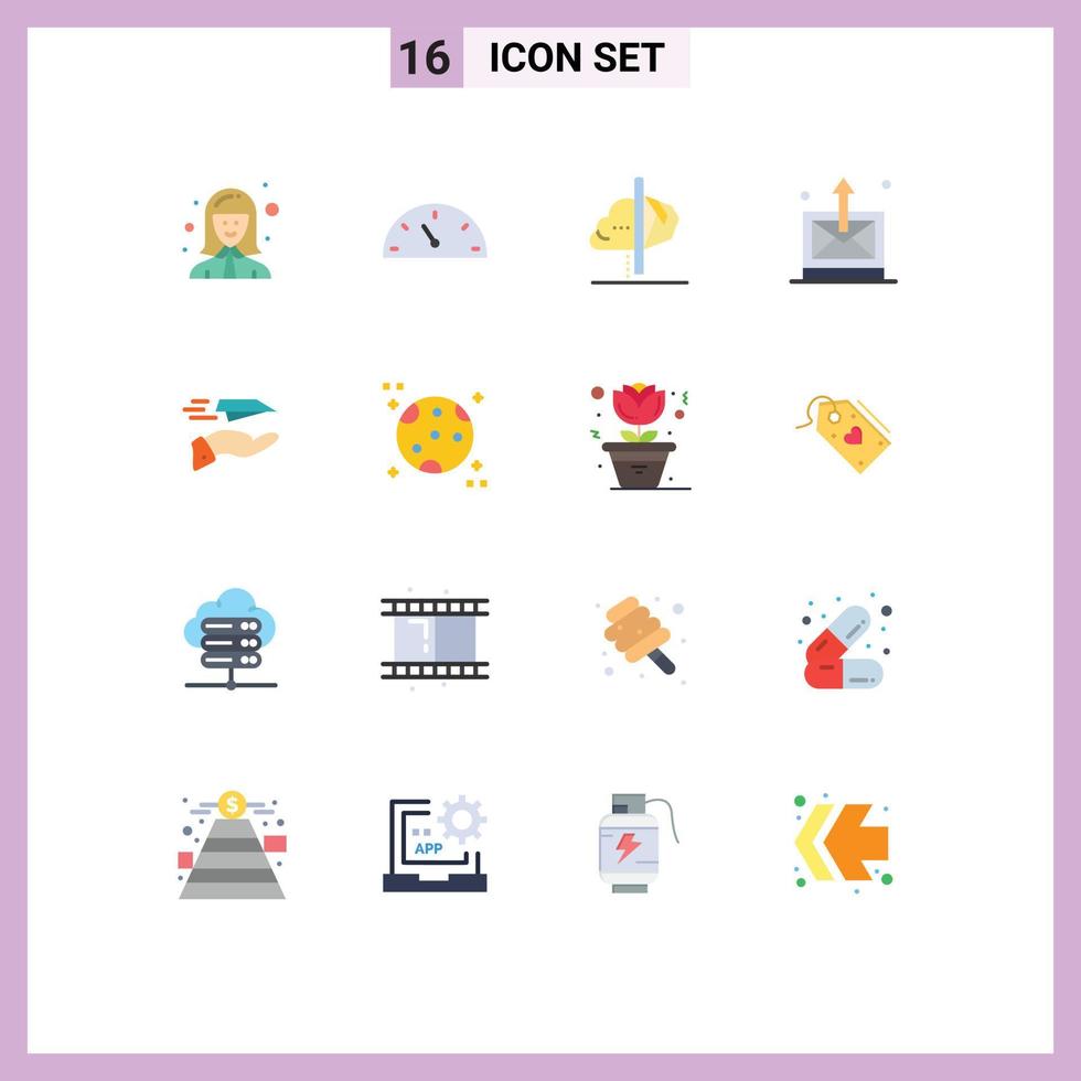 User Interface Pack of 16 Basic Flat Colors of hand sent creativity mail inspiration Editable Pack of Creative Vector Design Elements