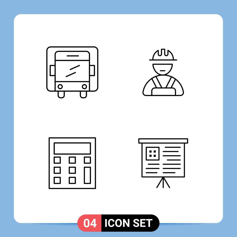 paquete de 4 signos y símbolos modernos de colores planos de línea rellena para medios de impresión web, como el generador de tableros de entrega, calcular elementos de diseño vectorial editables de capa 1 vector