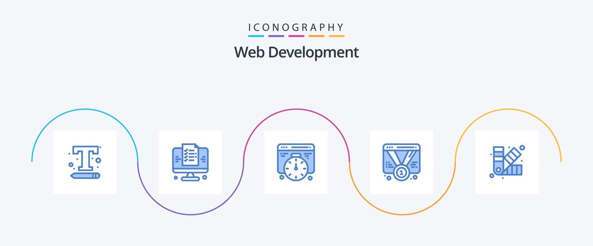 paquete de iconos azul 5 de desarrollo web que incluye diseño. web. sitio web. promoción. insignia vector