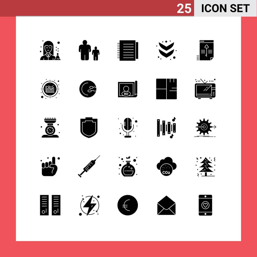 25 User Interface Solid Glyph Pack of modern Signs and Symbols of secure full parental control down paper Editable Vector Design Elements