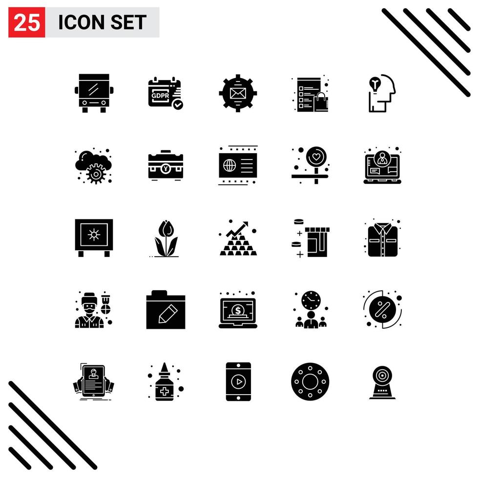 Modern Set of 25 Solid Glyphs Pictograph of bulb shop contact list check list Editable Vector Design Elements