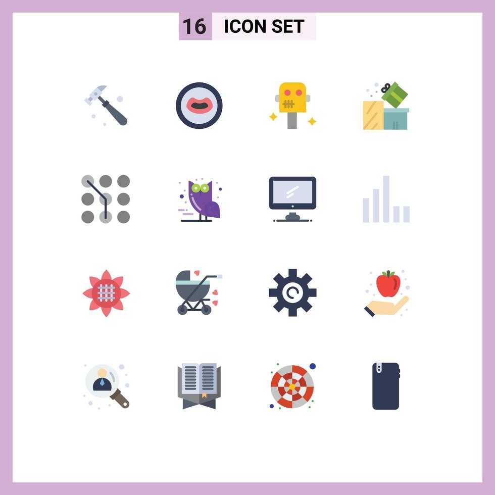 16 Universal Flat Colors Set for Web and Mobile Applications password code robot access shopping Editable Pack of Creative Vector Design Elements