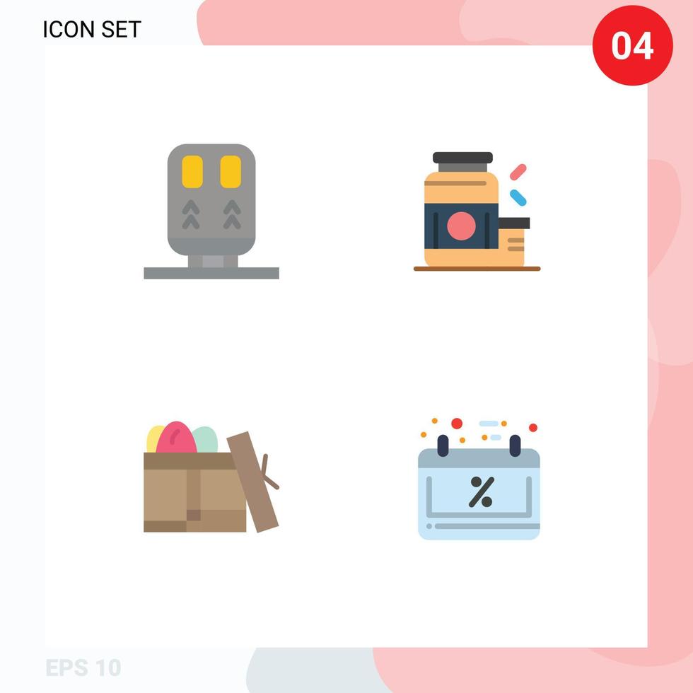 Group of 4 Modern Flat Icons Set for back gift transportation protein birthday Editable Vector Design Elements