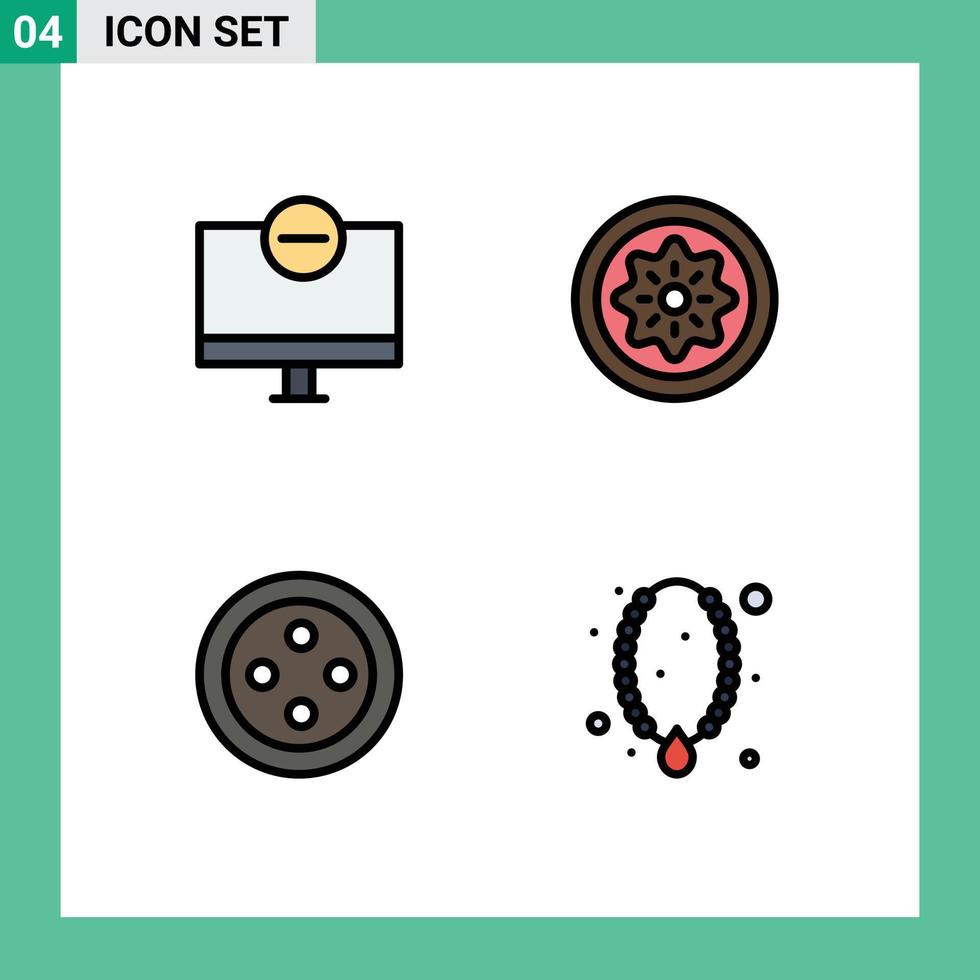 Set of 4 Vector Filledline Flat Colors on Grid for computers slice hardware food stud Editable Vector Design Elements