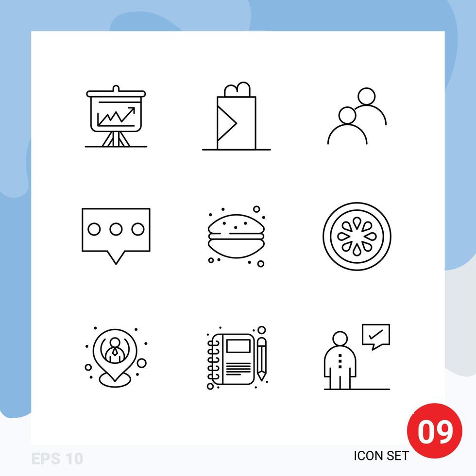 Modern Set of 9 Outlines and symbols such as french macaroon cake user message bubble Editable Vector Design Elements