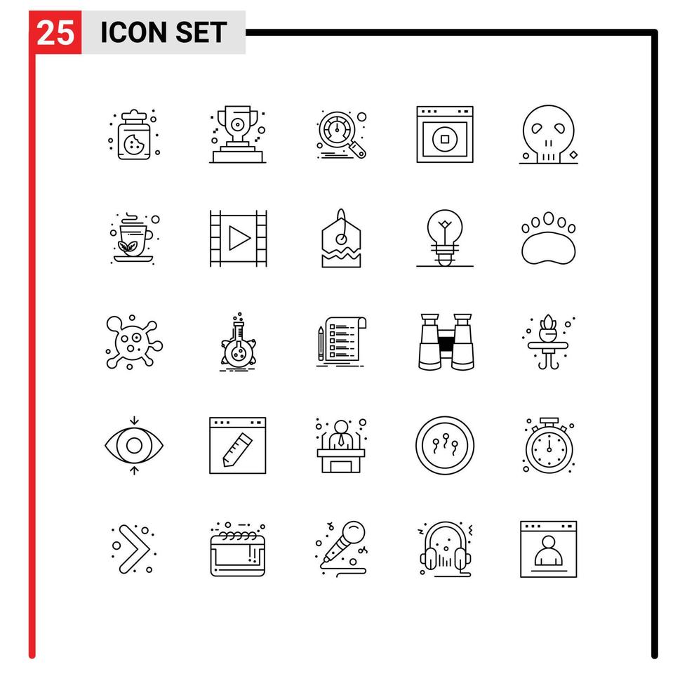 paquete de iconos vectoriales de stock de 25 signos y símbolos de línea para la cabeza del cráneo, velocímetro, huesos, elementos de diseño vectorial editables web vector