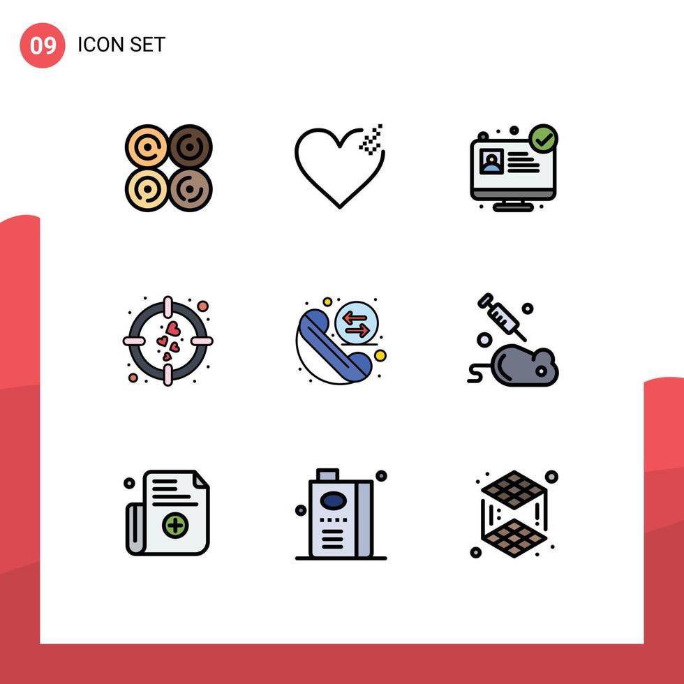 Set of 9 Vector Filledline Flat Colors on Grid for redial exchange medical app call target Editable Vector Design Elements